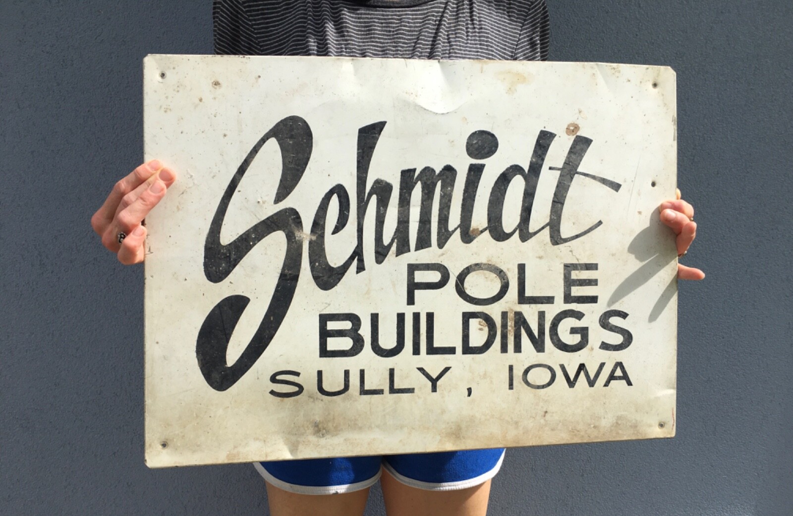 Vtg Schmidt Pole Farm Gas Oil Old Building Metal IA Sign Sully Iowa Advertising eBay
