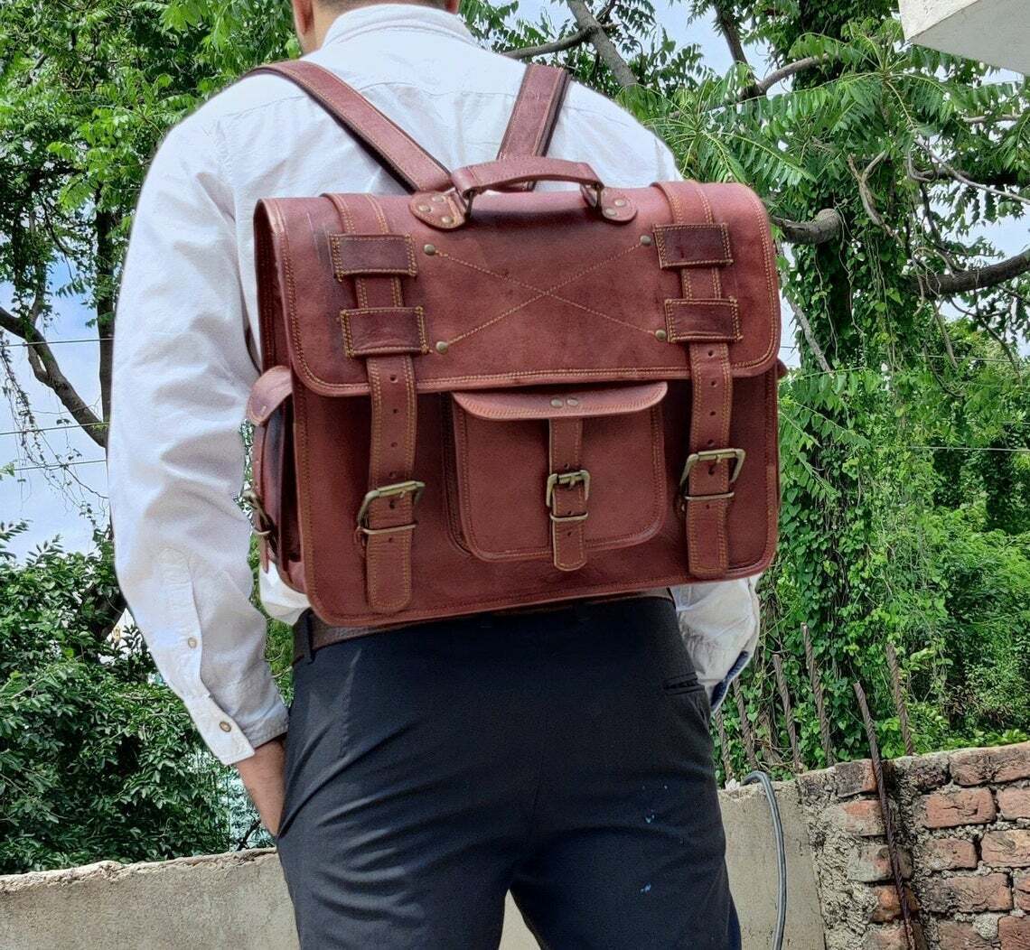 Vintage Leather Messenger Backpack Crossbody Shoulder Laptop Briefcase  Unisex