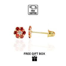 14k Yellow Gold Flower Stud Earrings with Screw Back