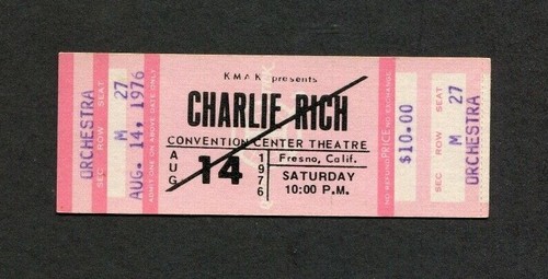 1976 Charlie Rich unbenutzte Konzertkarte Fresno CA The Most Beautiful Girl