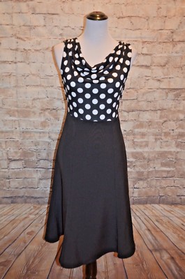 Rock Steady BLack White Polka dot A-line dress NWT M fits L Retro Pinup Cowl nec