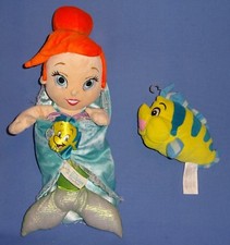 Disney plush Babies Princess Ariel in blanket-Little Mermaid-Flounder beanie-LOT