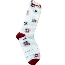 Janie and Jack Girls 6-8 Floral Crew Socks White  Maroon 2017 Fall Socks