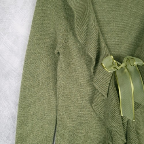 Kinross Cashmere Cardigan Duster Womens Small Green Ruffle Ribbon Tie Sweater - Picture 6 of 24