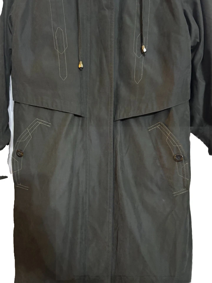 Fleet Street Green Winter Trench Coat Sz 8 Rare Western Embroidered Detail - Image 4 of 4