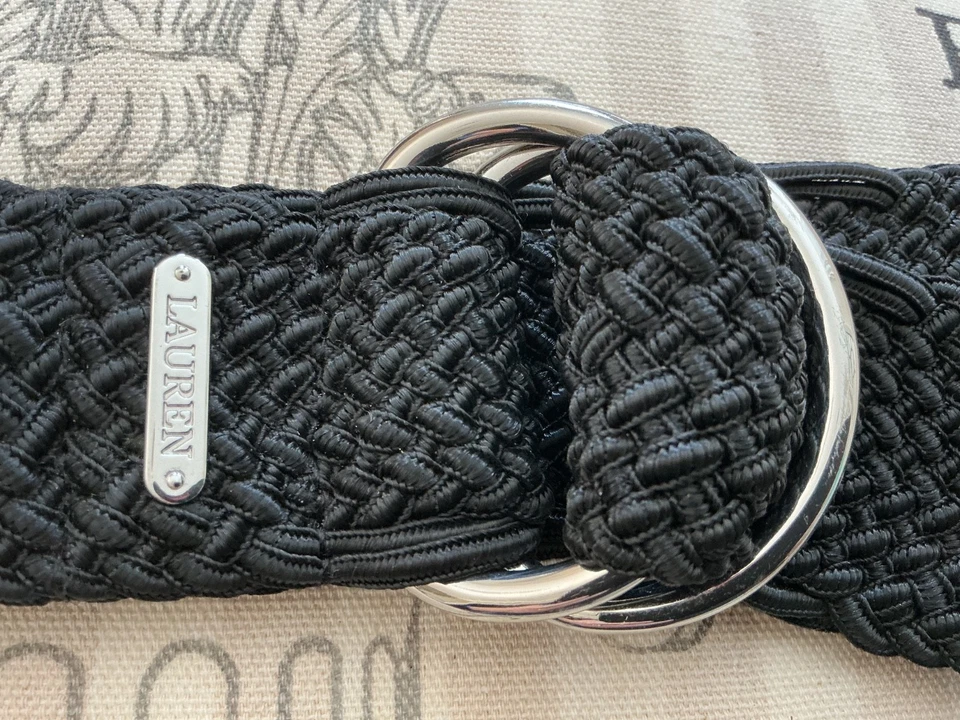 Lauren Ralph Lauren NUEVO Cinturón Tejido PLATEADO D-Ring Ajustable Grande Foto 2 de 3