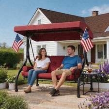 Outdoor Porch Swing with Adjustable Canopy 3-Seat Garden Patio Swing Chair