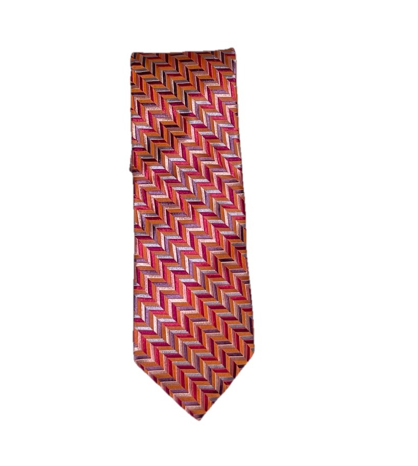 Ike Behar Orange/Multicolor Zig Zag Pattern Textu… - image 1