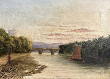 Scuola inglese (XIX secolo) paesaggio fluviale con barca a vela - olio su tela