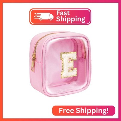 KOTORA Initial Make up Bag Travel Toiletry Bag, Clear Makeup Bag Preppy Cosmetic