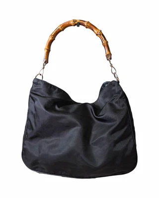 GUCCI Bamboo Schultertasche Halbmond Schwarz Nylon/Leder Bambusgriff - Bild 1 von 4