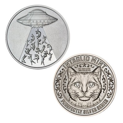 UFO Alien Abduction Cats Kittens 1 oz .999 Fine Silver BU Round