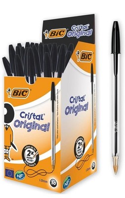 BIC Cristal Original Wischfreie Kugelschreiber, 1 Stück (50er Pack), Schwarz 