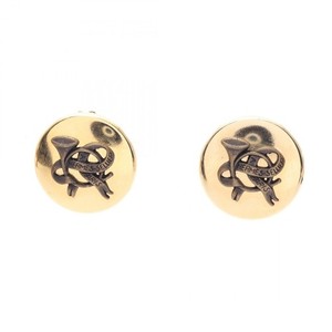 Authentic HERMES Horn clip round Earrings Gold Plated Used