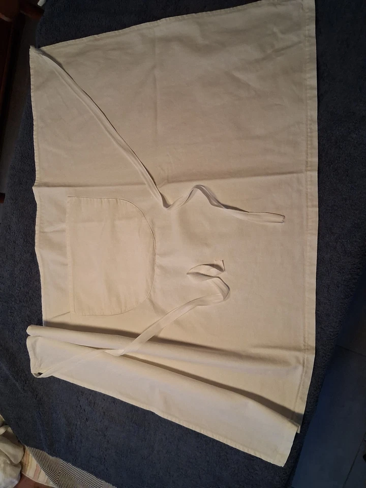 ANCIEN TABLIER BLANC DE CUISINE AVEC POCHE VENTRALE DE 22CM SUR 26CM TOILE METIS - Photo 3/4