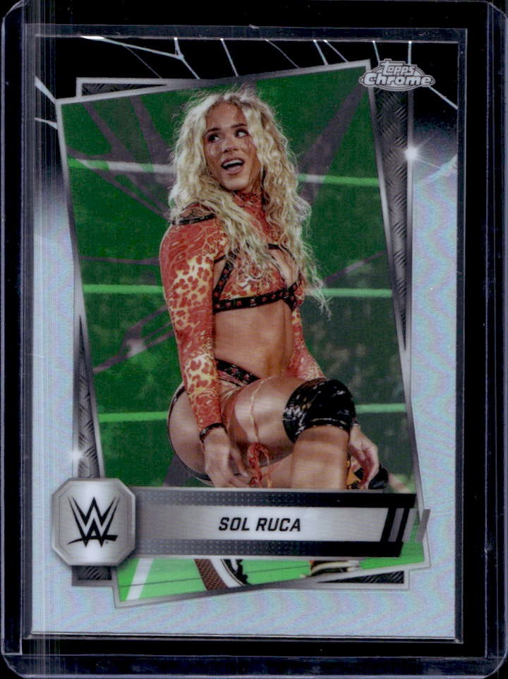 2025 Topps Chrome WWE Sol Ruca Neon Green and Black Refractor #24