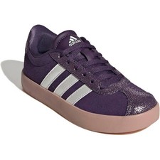 Adidas VL Court 3.0 Purple Suede Metallic Sparkle Sneakers Kids Shoes Size 4 New