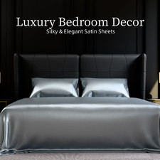 4 Pcs Bed Sheet Set Silky Smooth Satin Deep Pocket,Full/Queen/King Size,Grey