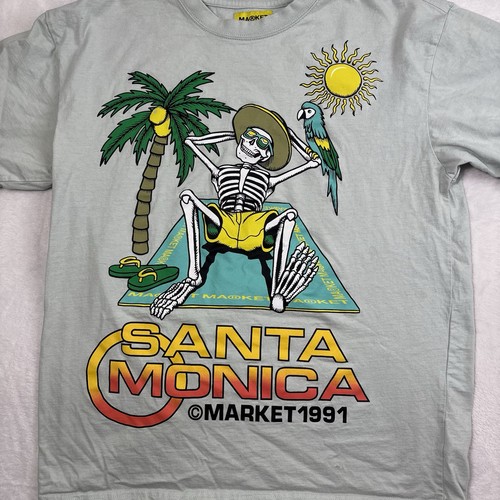 Market Santa Monica 1991 Skeleton Beach Graphic Short Sleeve Shirt Men's Large - Picture 2 of 7