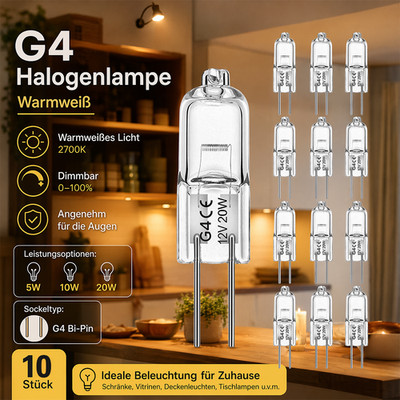 10x G4 Leuchtmittel Halogen  12V 10W 20W Lampe Lampen Stiftsockel Birne Warmweiß