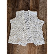 Vintage Handmade Crochet Vest Cream White Open Knit Boho Cottagecore Sleeveless
