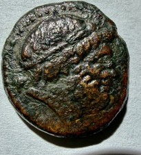 Roman Republic Bronze AE19 Head of Zeus/ Tyche standing