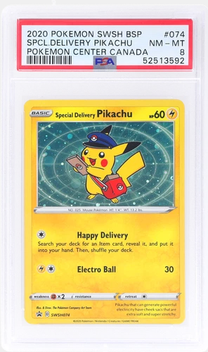 2020 Pokemon Sword And Shield Black Star Promo Special Delivery Pikachu PSA 8