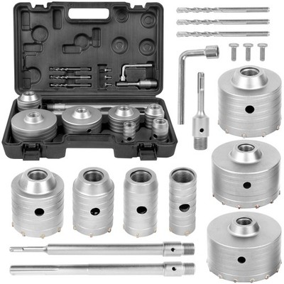 MonoPro 17PCS Concrete Hole Saw Kit with 2 Drill Bits, SDS Plus & Max Silver 