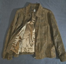 Chico  s Leather Metallic Sheen Snakeskin Print Jacket Size 2 Zip-Up Collared