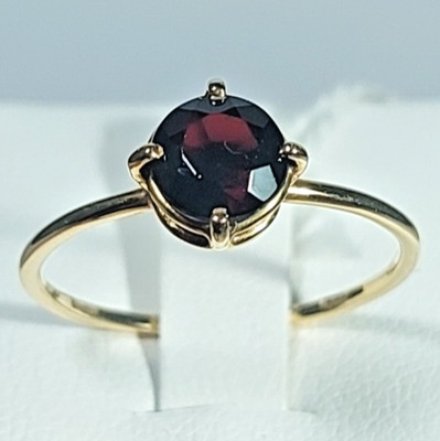 Ring 18kt 750 Gelbgold Solitär Damen Minimal Granat Rot Natur Rund