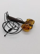 Viking Axe Hand Carved Gunuine Baltic Amber Bog Oak Pendant 4.8g
