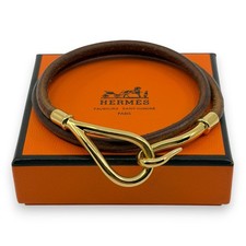 Hermes Jumbo Double Tour Bracelet Brown Leather with Gold-Tone Hook /w Box