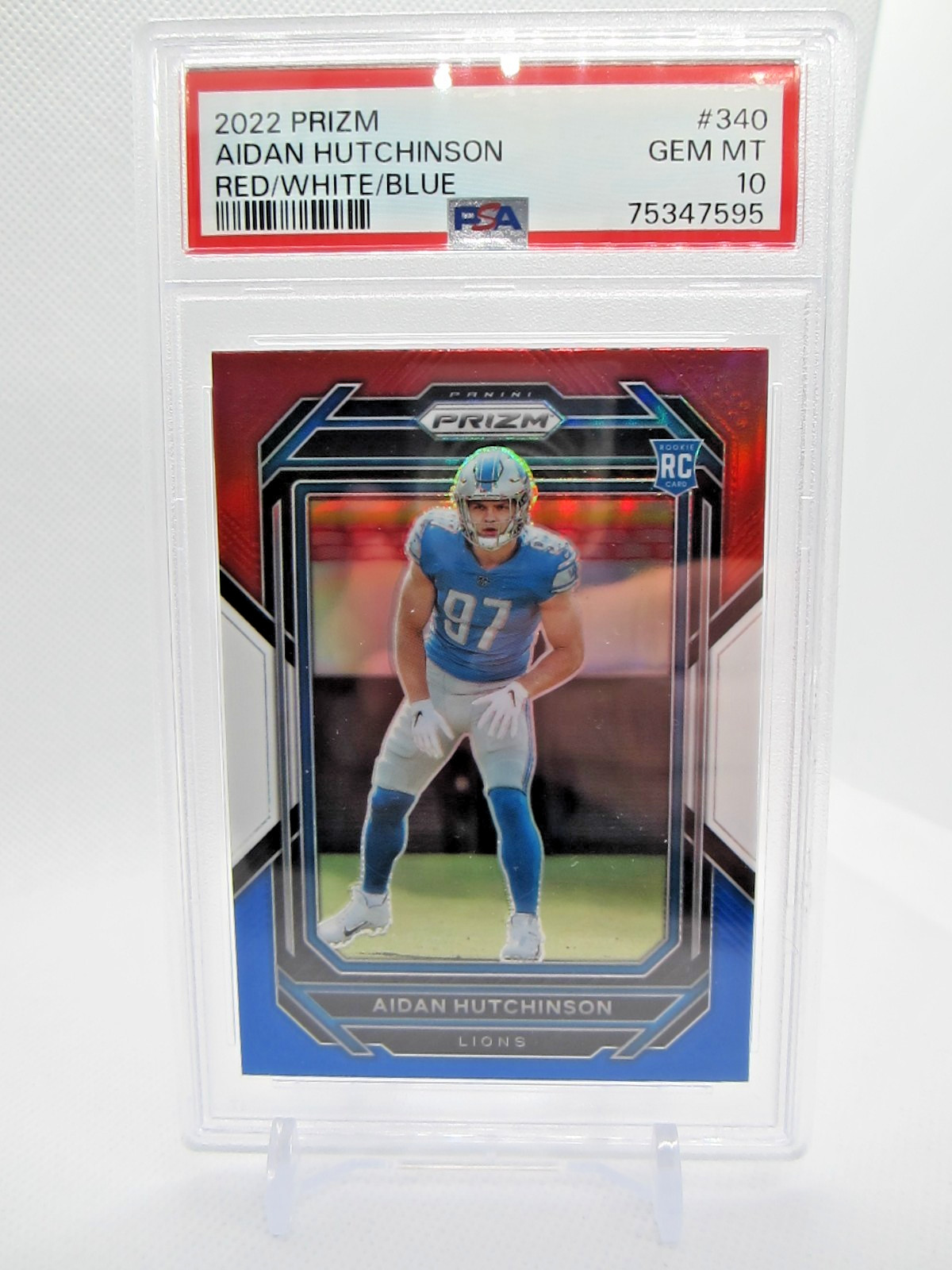 Gem! PSA 10 2022 Panini Prizm Red/White/Blue Aidan Hutchinson #340 RC Lions
