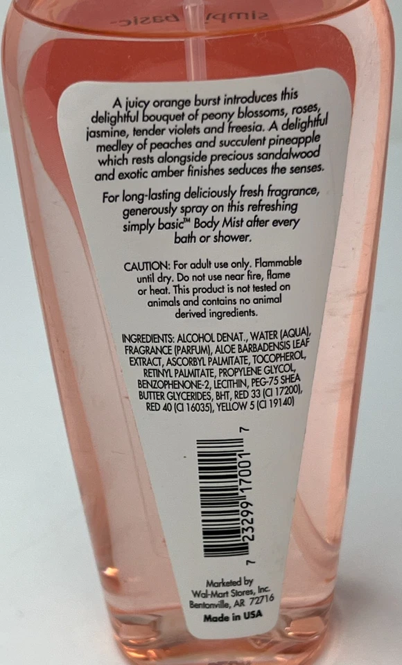 Освежающий туман для тела Simply Basic PEONY (8 жидких унций) РЕДКИЙ снят с производства - Изображение 2 из 3