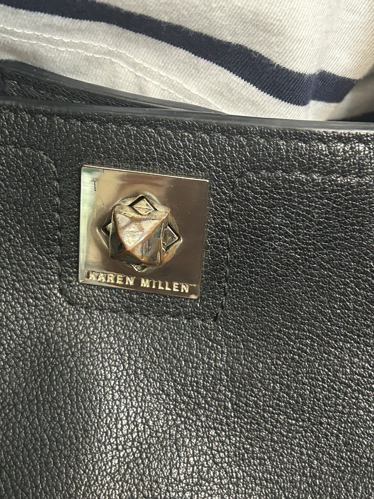 Karen Millen Black Studded Leather Tote Shoulder Bag Clasp Lock Detail 101416 image 3