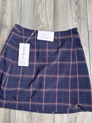 NWT- Walter Hagen Womens Clubhouse Plaid Golf Skort Dark Navy Biker Shorts Sz 0
