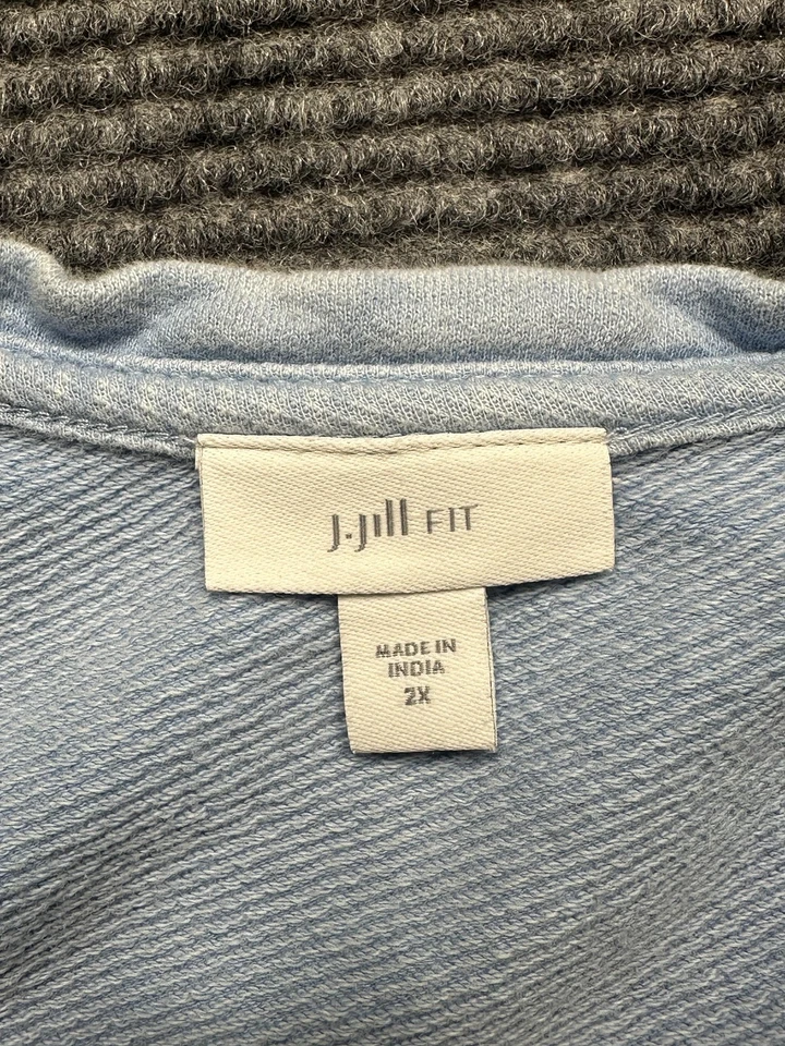 Suéter Pullover Jill Fit Para Mujer 2XL Azul Claro Bordado Manga Larga Algodón Foto 4 de 4