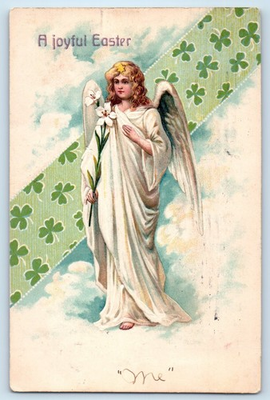 #ad 1907 Easter Angel With Flowers Embossed Oshkosh Wisconsin WI Antique Postcard $9.72