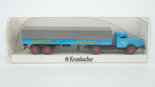 Wiking H0 2846 semirremolque de plataforma (Büssing 8000) "Krombacher" | Zustand: Gebraucht