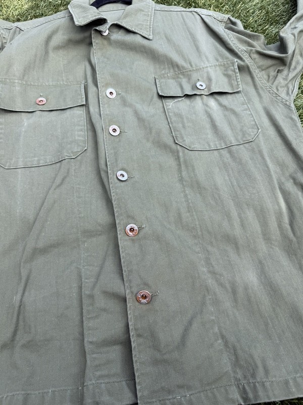 Vintage 40s US Army HBT Jacket Shirt Large WW2 Herringbone HBT