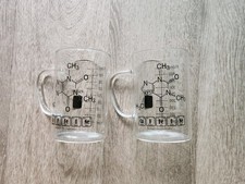 2 Pack Caffeine Beaker Glass Mugs 16oz 450ml with Molecule Print for Coffee Fans