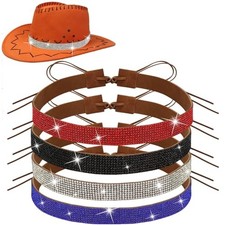 4Pcs Bling Rhinestones Cowboy Hat bands Adjustable Silver blue red black