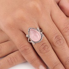 Natural Rose Quartz Gemstone 925 Sterling Silver Jewelry Statement Ring For Wife