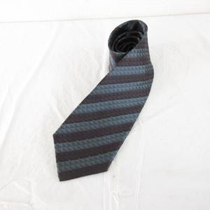 USED Tie YVES SAINT LAURENT Necktie Striped All Over Pattern Blue Black *A297 thumbnail 4