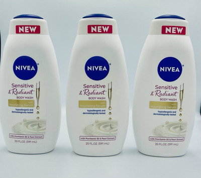 Lot of 3 NIVEA Sensitive & Radiant Body Wash w/ Nourishing Serum 20oz Each