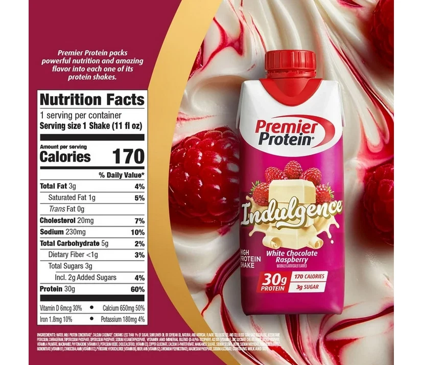 Batido de proteínas Premier 30 g chocolate blanco frambuesa 11 fl oz paquete de 15 Foto 2 de 3