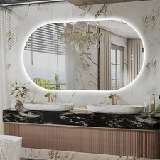 51" Oval LED Backlit Bathroom Mirror - Anti-Fog, Adjustable Colors, Shatterproof