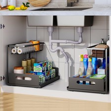 2 Pack Under Sink Organizer, 2 Tier Pull-Out Cabinet Storage Shelf, Rust-Resi...