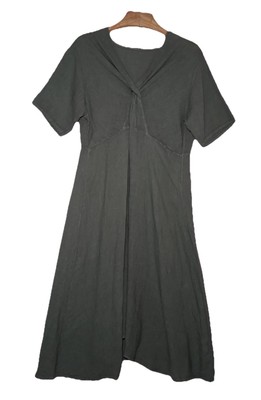 SUN &FLY Women Midi Maxi Dress OS Green Italy Made 100% Linen Lagenlook Layering