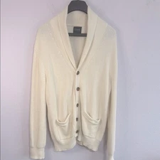 J. Crew Women Cream Shawl Collar Cardigan Sweater with Buttons and Pockets Sz L